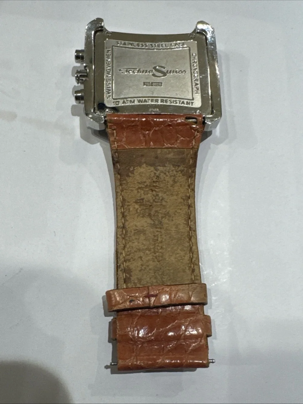 Techno Swiss Diamond Watch Men’s Square Stainless Steel Brown Band Parts Repair